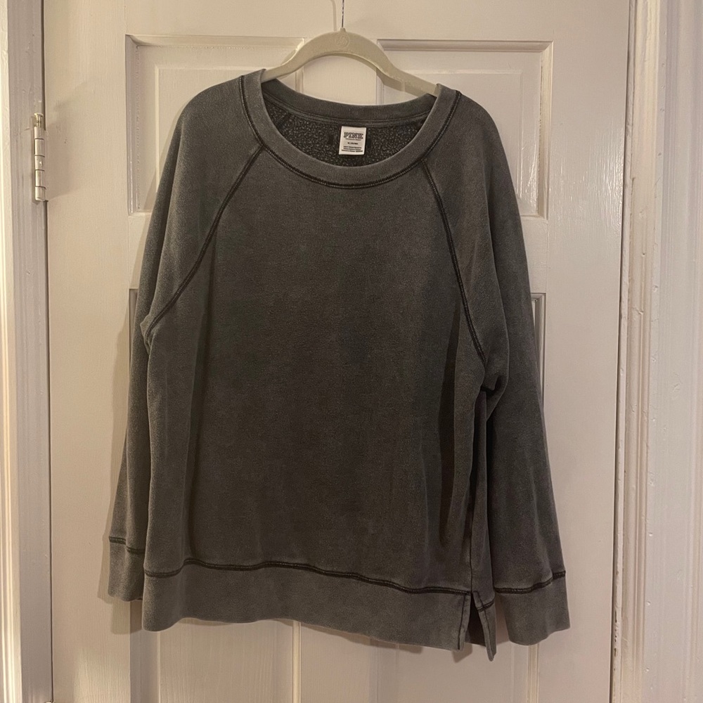 Victoria’s Secret pink grey distressed crew neck